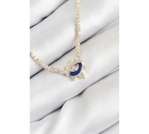 Pirinç Zirkon Taşlı Su Yolu Göz Model Gold Renk Kadın Kolye