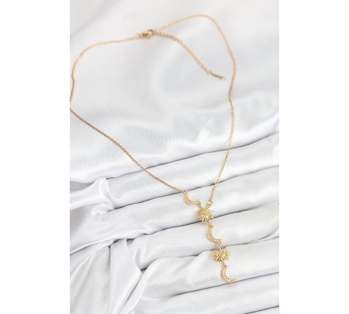 316L Çelik Zirkon Taşlı Güneş Ve Ay Model Gold Renk Kadın Kolye