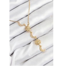 316L Çelik Zirkon Taşlı Güneş Ve Ay Model Gold Renk Kadın Kolye