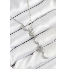 316L Çelik Zirkon Taşlı Güneş Ve Ay Model Gümüş Renk Kadın Kolye