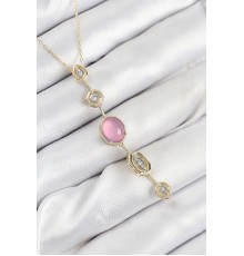 Pirinç Zincir Pembe Gold Renk Zirkon Taşlı Y Kolye