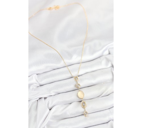 Pirinç Zincir Sarı Gold Renk Zirkon Taşlı Y Kolye