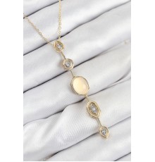 Pirinç Zincir Sarı Gold Renk Zirkon Taşlı Y Kolye