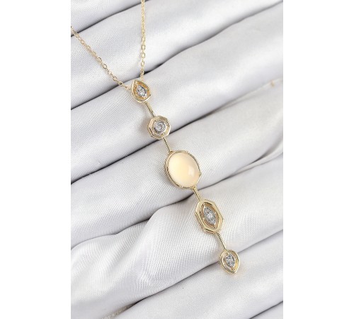 Pirinç Zincir Sarı Gold Renk Zirkon Taşlı Y Kolye