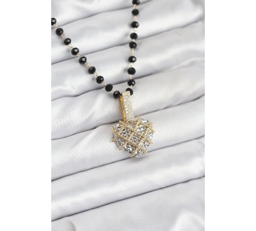 316L Çelik Zincir Kristal Boncuklu Kalpli Kadın Kolye