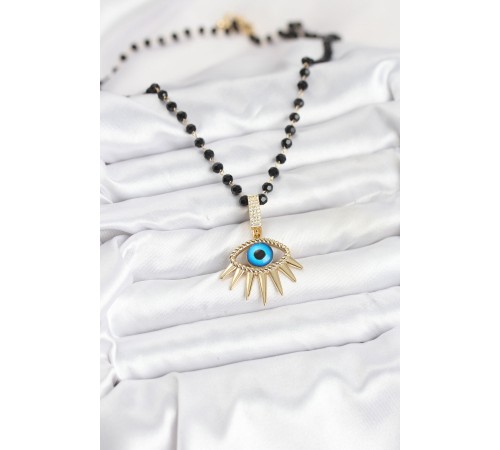 316L Çelik Zincir Kristal Boncuklu Göz Model Kadın Kolye