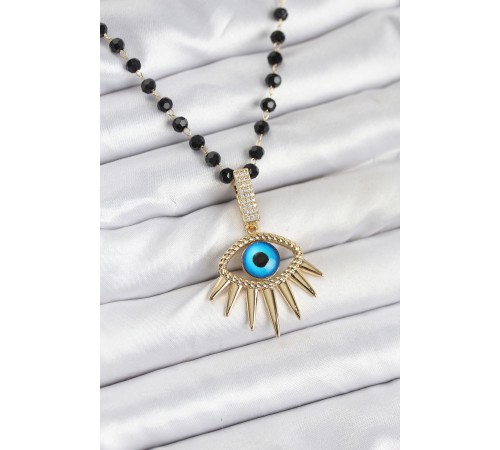 316L Çelik Zincir Kristal Boncuklu Göz Model Kadın Kolye