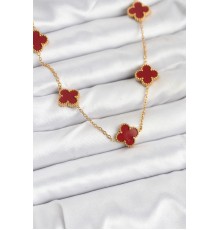 316L Çelik Gold Renk Zincir Bordo Yonca Kadın Kolye