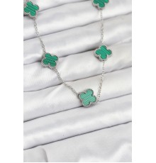 316L Çelik Zincir Gümüş Renk Yeşil Yonca Kadın Kolye