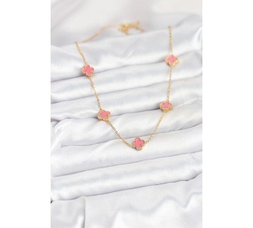 316L Çelik Zincir Gold Renk Pembe Baby Boy Yonca Kadın Kolye