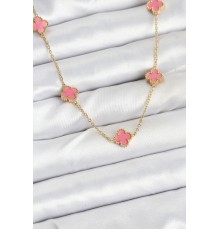 316L Çelik Zincir Gold Renk Pembe Baby Boy Yonca Kadın Kolye