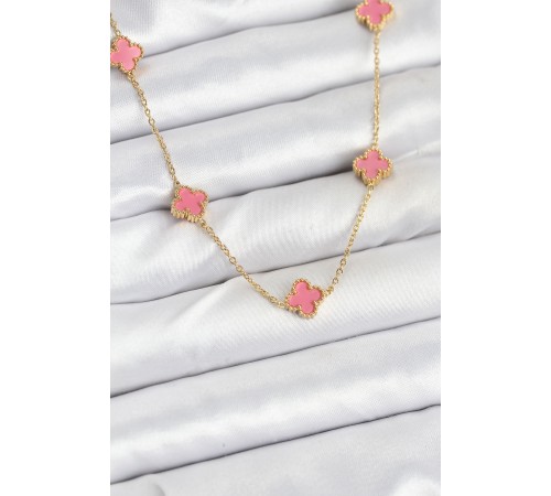 316L Çelik Zincir Gold Renk Pembe Baby Boy Yonca Kadın Kolye