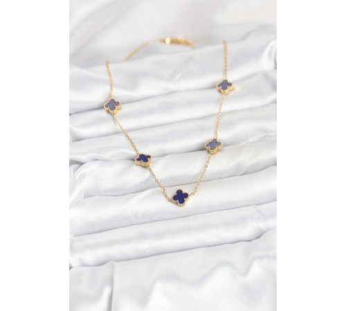 316L Çelik Zincir Gold Renk Lacivert Baby Boy Yonca Kadın Kolye