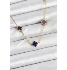 316L Çelik Zincir Gold Renk Lacivert Baby Boy Yonca Kadın Kolye