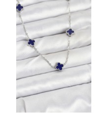 316L Çelik Zincir Gümüş Renk Lacivert Baby Boy Yonca Kadın Kolye