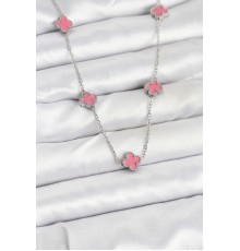 316L Çelik Zincir Gümüş Renk Pembe Baby Boy Yonca Kadın Kolye