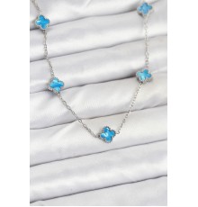 316L Çelik Zincir Gümüş Renk Buz Mavisi Baby Boy Yonca Kadın Kolye