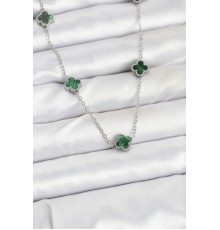 316L Çelik Zincir Gümüş Renk Yeşil Baby Boy Yonca Kadın Kolye