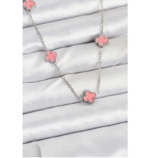 316L Çelik Zincir Gümüş Renk Pembe Baby Boy Yonca Kadın Kolye