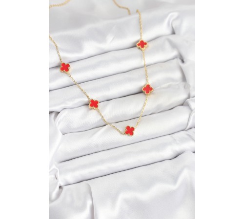 316L Çelik Zincir Gold Renk Kırmızı Baby Boy Yonca Kadın Kolye