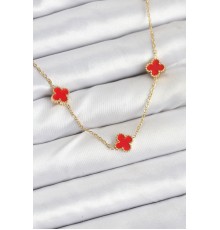 316L Çelik Zincir Gold Renk Kırmızı Baby Boy Yonca Kadın Kolye