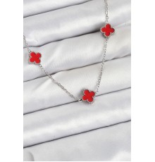 316L Çelik Zincir Gümüş Renk Kırmızı Baby Boy Yonca Kadın Kolye