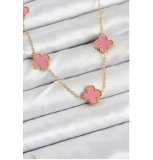 316L Çelik Zincir Gold Pembe Renk Yonca Kadın Kolye