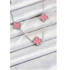 316L Çelik Zincir Gümüş Pembe Renk Yonca Kadın Kolye