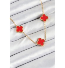 316L Çelik Zincir Gold Kırmızı Renk Yonca Kadın Kolye
