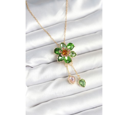 316L Çelik Zincir Gold Renk Çiçek Model Sallantılı Kadın Kolye