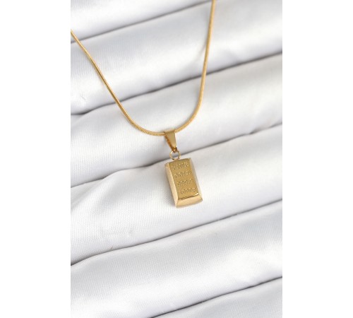 316L Çelik Gold Renk Mini Külçe Altın Model Kolye