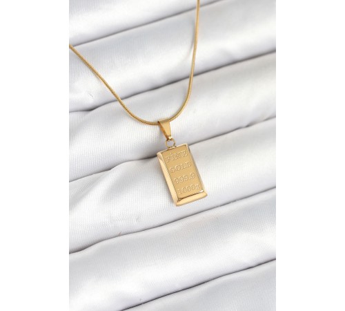 316L Çelik Gold Renk Külçe Altın Model Kolye