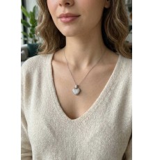 316L Çelik Zincir Gümüş Renk Zirkon Taşlı Kalpli Kadın Kolye