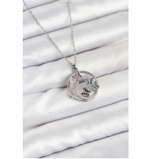 316L Çelik Zincir Gümüş Renk Zirkon Taşlı Kelebekli Kadın Kolye