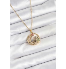 316L Çelik Zincir Gold Renk Zirkon Taşlı Kelebekli Kadın Kolye