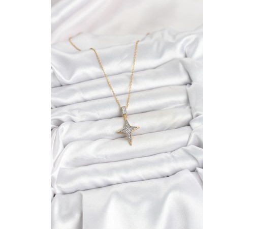 316L Çelik Zincir Gold Renk Kutup Yıldızı Model Zirkon Taşlı Kadın Kolye