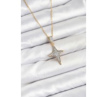 316L Çelik Zincir Gold Renk Kutup Yıldızı Model Zirkon Taşlı Kadın Kolye