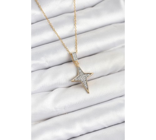 316L Çelik Zincir Gold Renk Kutup Yıldızı Model Zirkon Taşlı Kadın Kolye