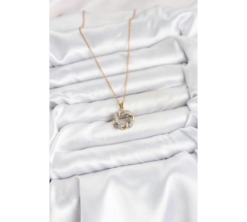 316L Çelik Zincir Gold Renk Zirkon Taşlı Sarmal Model Kadın Kolye