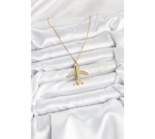 316L Çelik Zincir Gold Renk Uçak Model Kadın Kolye