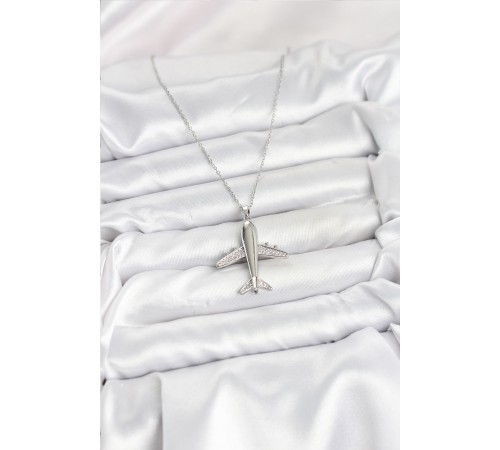 316L Çelik Zincir Gümüş Renk Uçak Model Kadın Kolye