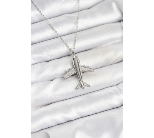 316L Çelik Zincir Gümüş Renk Uçak Model Kadın Kolye