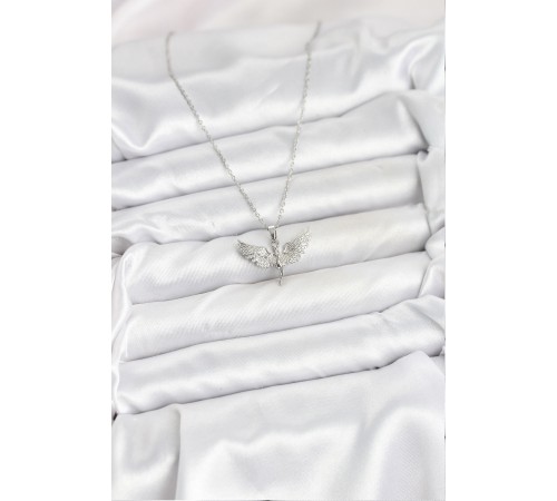 316L Çelik Zincir Gümüş Renk Melek Model Kadın Kolye