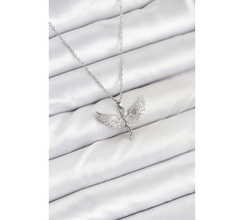 316L Çelik Zincir Gümüş Renk Melek Model Kadın Kolye