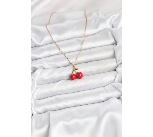 316L Çelik Zincir Gold Renk Kiraz Model Kadın Kolye