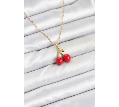 316L Çelik Zincir Gold Renk Kiraz Model Kadın Kolye