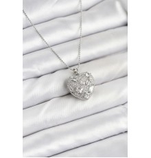 316L Çelik Zincir Gümüş Zirkon Taşlı Kalpli Kadın Kolye