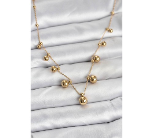 316L Çelik Zincir Gold Renk Topçuklu Kolye