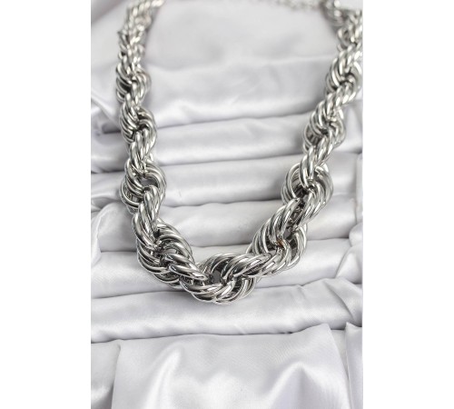 Pirinç Gümüş Renk Sarmal Halat Model Kadın Kolye