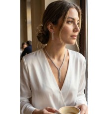 Gümüş Renk Baget Zirkon Taşlı Kadın Kolye Küpe Set